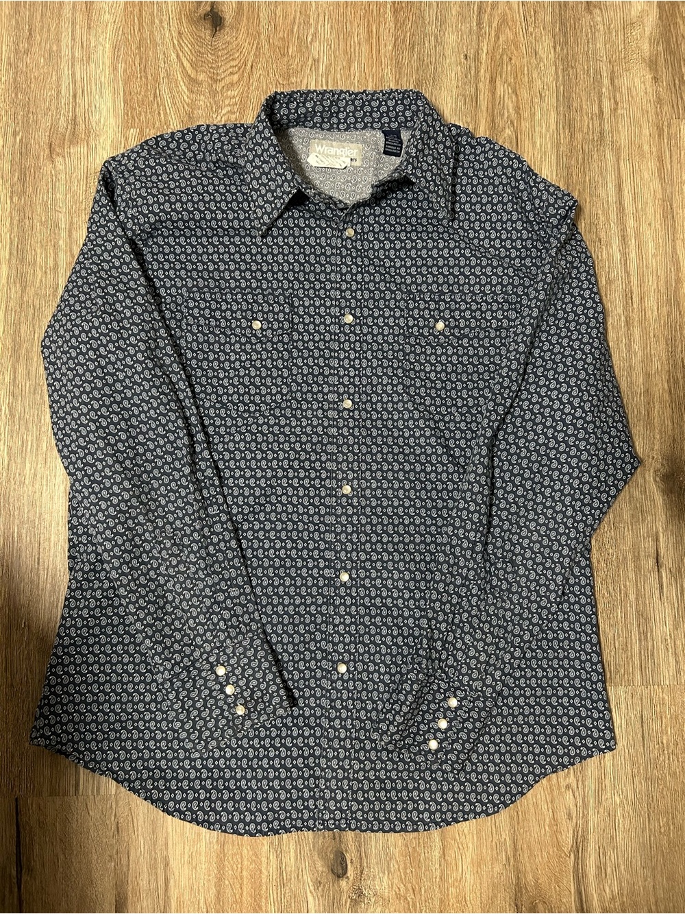 Wrangler Navy Blue Patterned Mens Dress Shirt